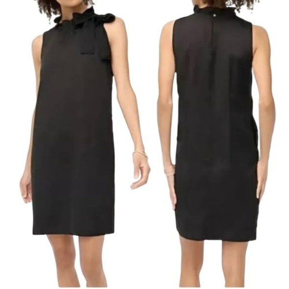 J.Crew Womens Black Satin Bow Neck  Shift Dress Size 8